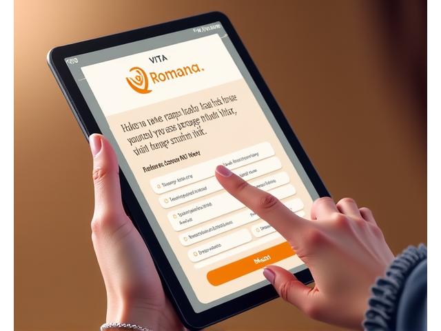 Interfaccia di un quiz interattivo di benessere con progress bar e icone romane