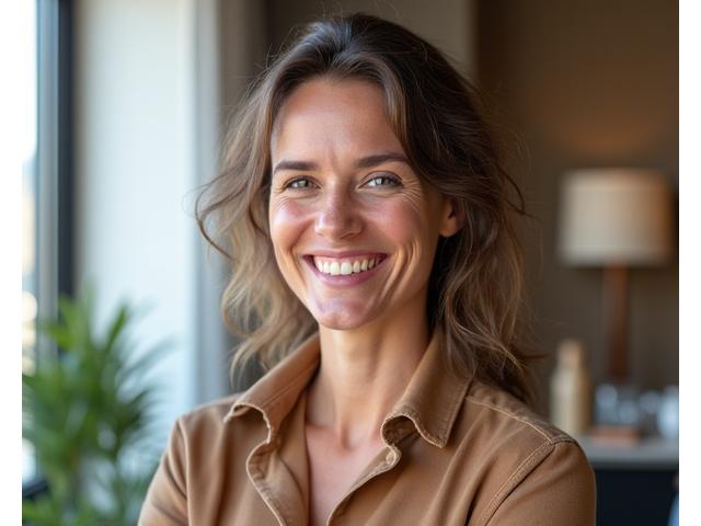 Un coach di benessere professionista che sorride in un ambiente moderno e accogliente