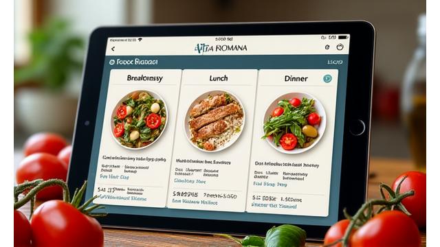 Screenshot di un Food Diary intelligente con piatti mediterranei