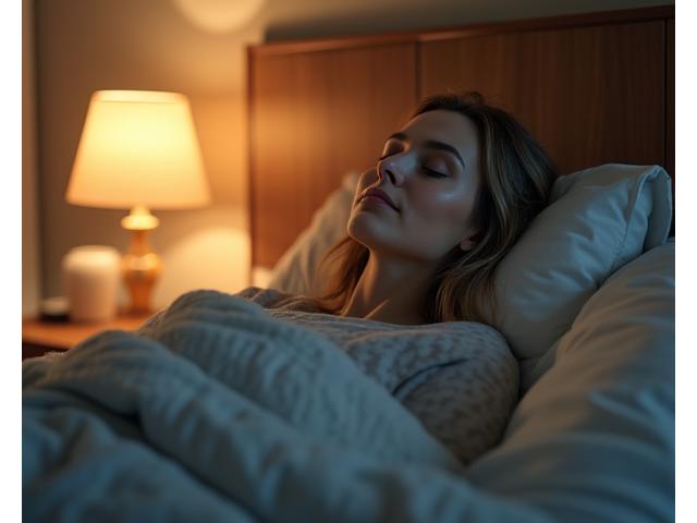 Persona anziana che riposa serenamente in un letto, con luce soffusa e un'atmosfera calma.